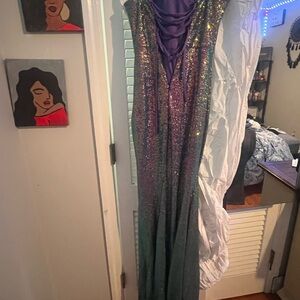 Purple and Green Sequin Gown